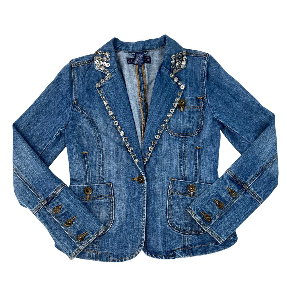 Vintage Y2K 90's Baccini Denim Collared Button Embellished Button Front Jacket S